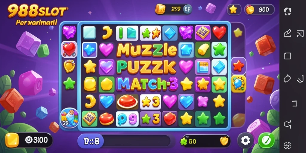 Tangkapan layar gameplay 988SLOT yang menampilkan kombinasi item Match-3.