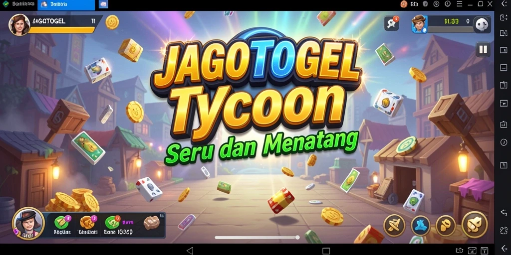 Tampilan gameplay seru dalam JAGOTOGEL dengan manajemen bisnis yang menantang.
