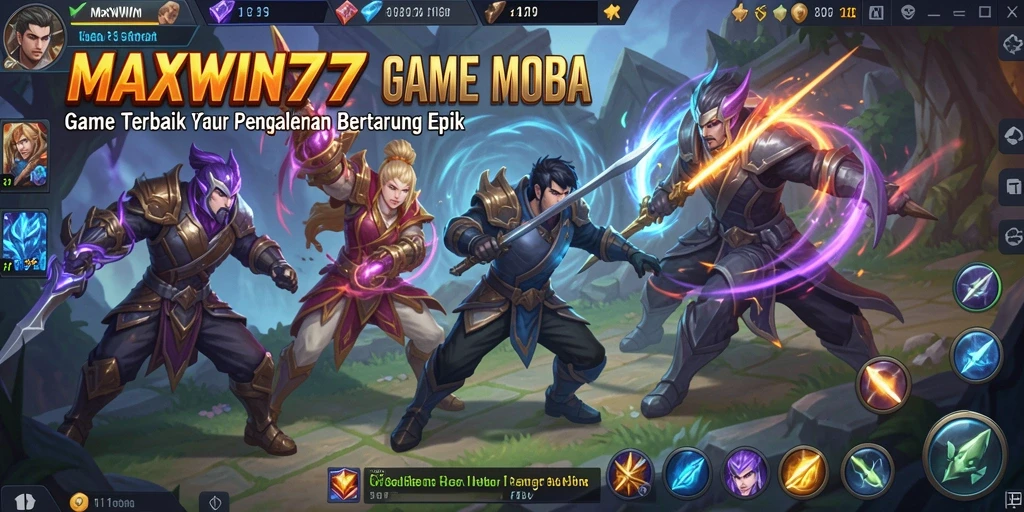 Tampilan gameplay seru dari MAXWIN77 dalam pertarungan MOBA.