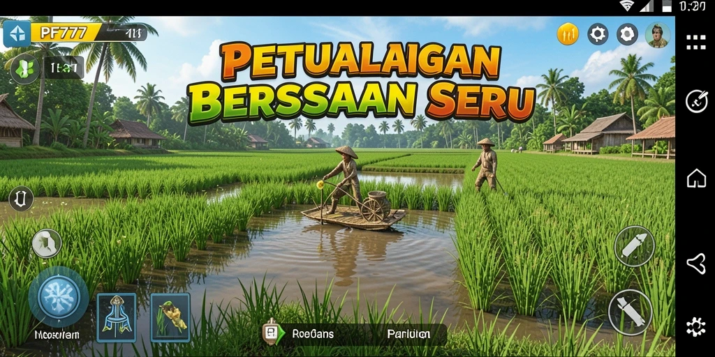 Tampilan gameplay PF777 dengan aktivitas berkebun dan pengelolaan ladang.