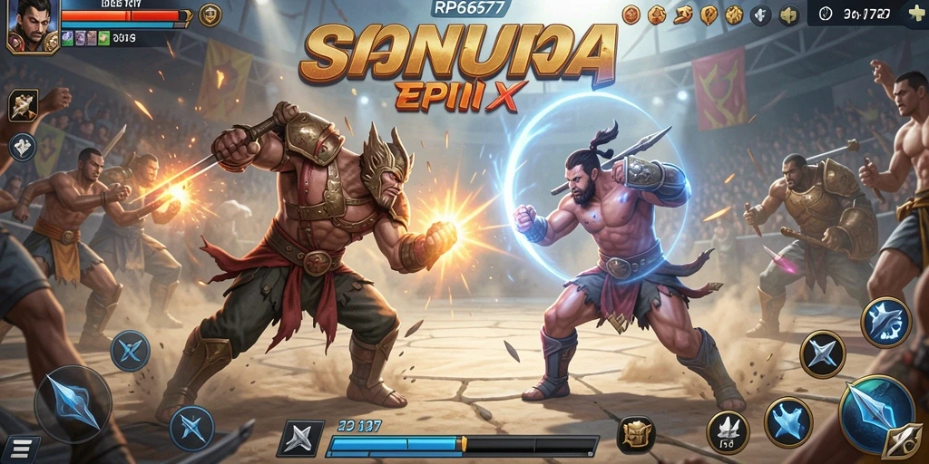Screenshot gameplay RP6677 menampilkan pertarungan seru antar karakter.
